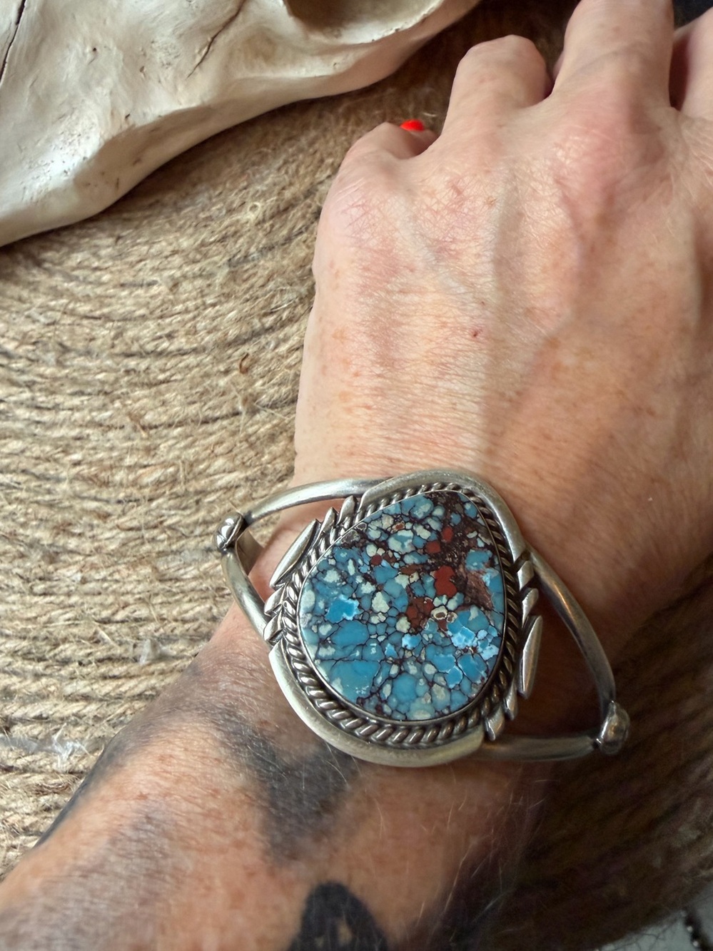 Donavan Skeet Sterling Silver Golden Hills Turquoise Matrix Cuff Bracelet - Picture 2 of 13